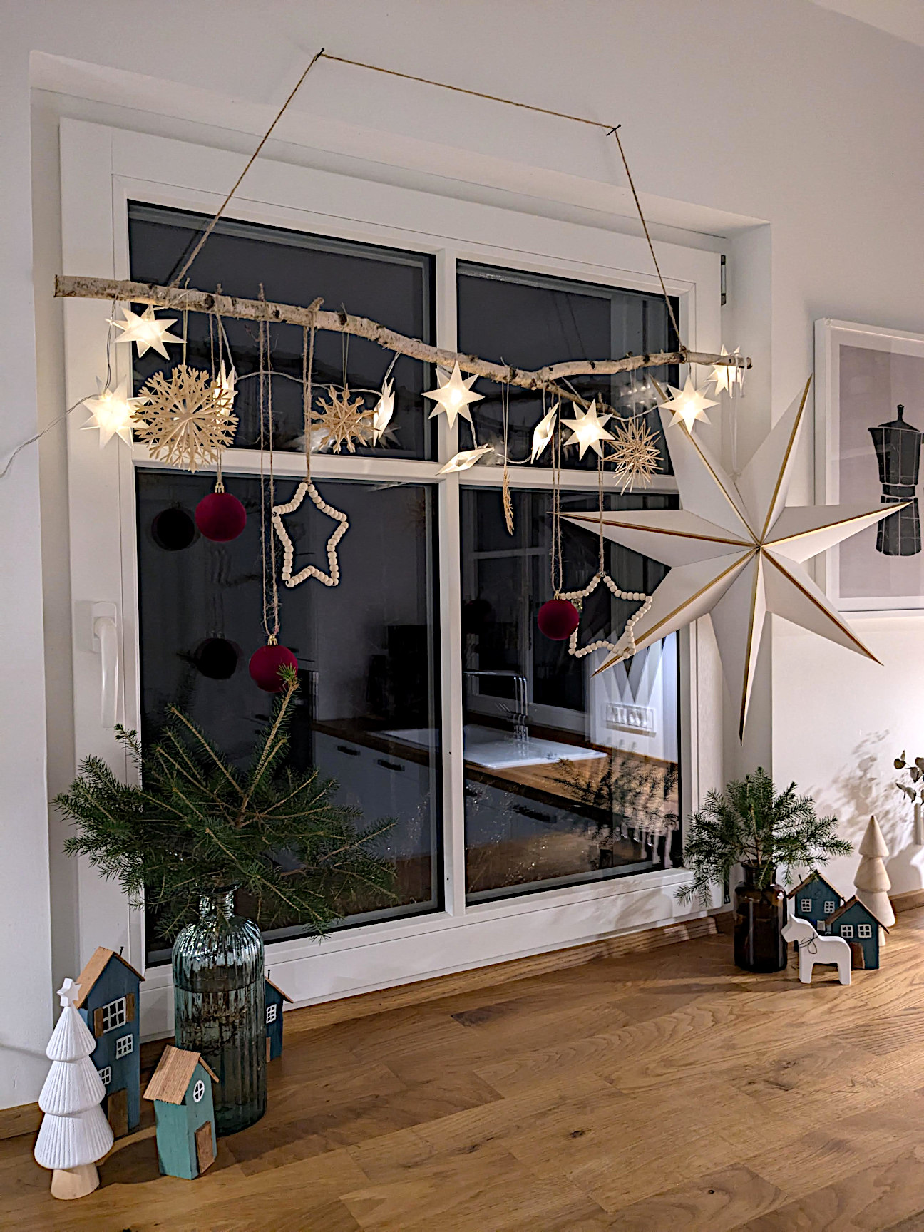 Fenster Ast dekorieren Weihnachten