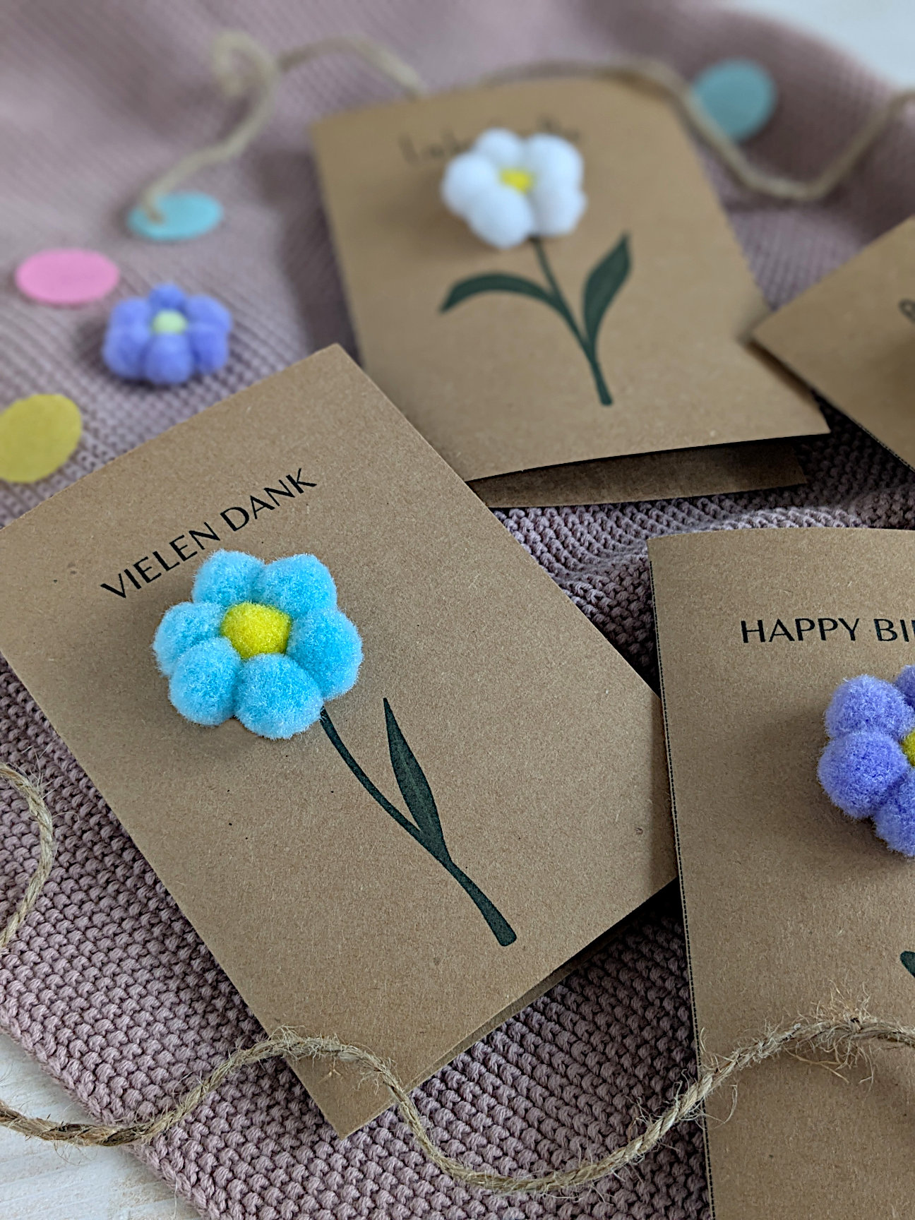 Pompons Ideen Pompons-Blumen DIY